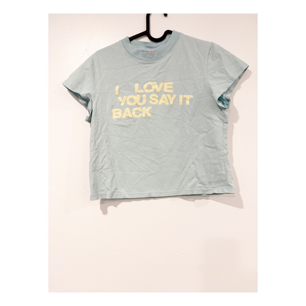 Lonely Ghost I Love You Say It Back Baby Tee Light Blue Yellow Small